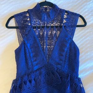 Self Portrait Embellished Lace Blue Mini Dress. Size 4 US